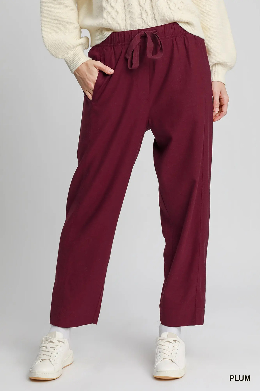 C4025 Plum | Umgee Linen Blend Pull-On Pant | Sizes S-L
